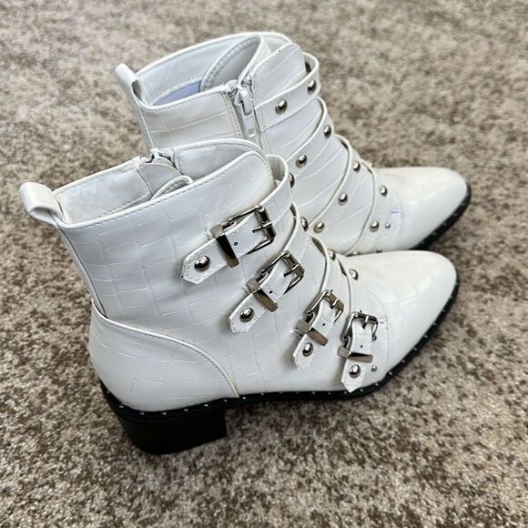 Catherine Melandrano White Leather Heeled Boots 6.5 - Picture 3 of 9
